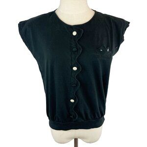 Vintage 80's Scalloped Detail White and Black Short Sleeve New Fast Blouse sz M